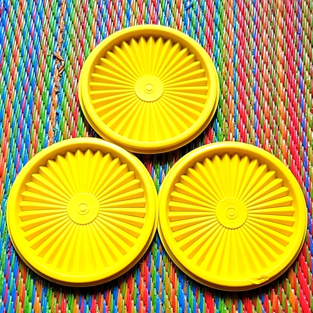 Set of 3 Yellow Vintage Tupperware Lids